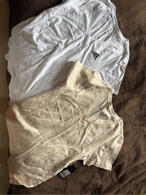 adidas Women's V-Neck Tee — Light Beige